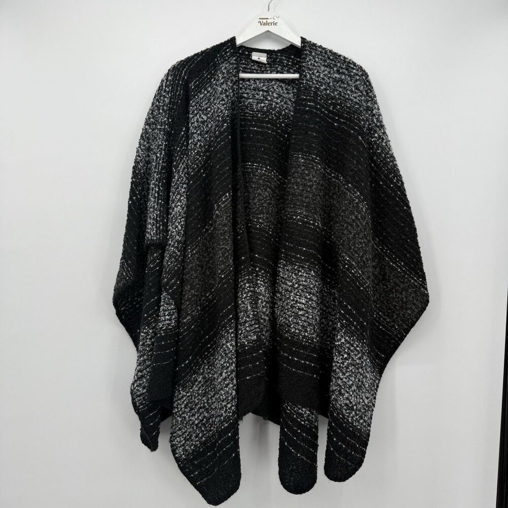 Woolrich Black & Gray Stripe Knit Shawl Scarf Overlay Fall One Size